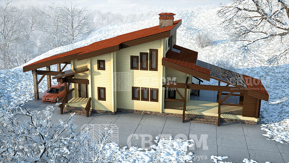 Дом из клееного бруса с односкатной крышей «СВДом №91»